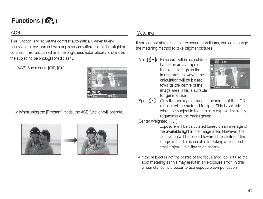 Samsung SL35 manual Metering 