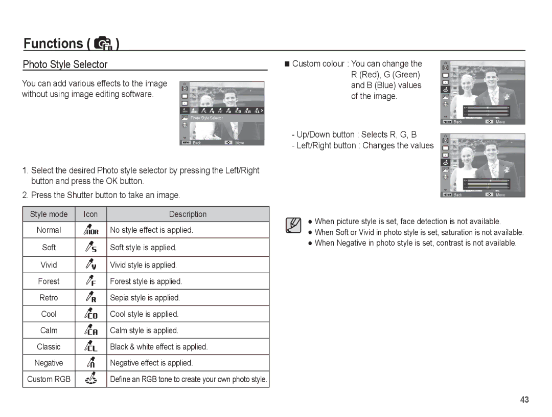 Samsung SL35 manual Photo Style Selector 