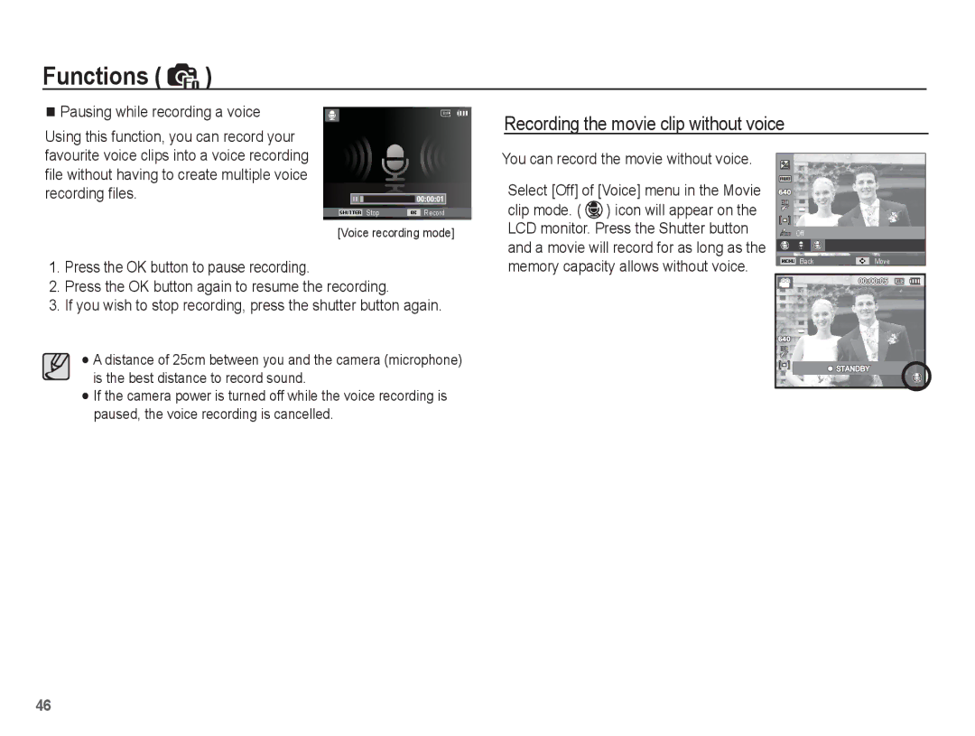 Samsung SL35 manual Recording the movie clip without voice 