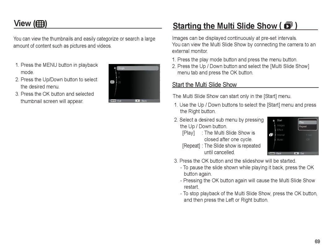 Samsung SL35 manual View, Starting the Multi Slide Show , Start the Multi Slide Show 