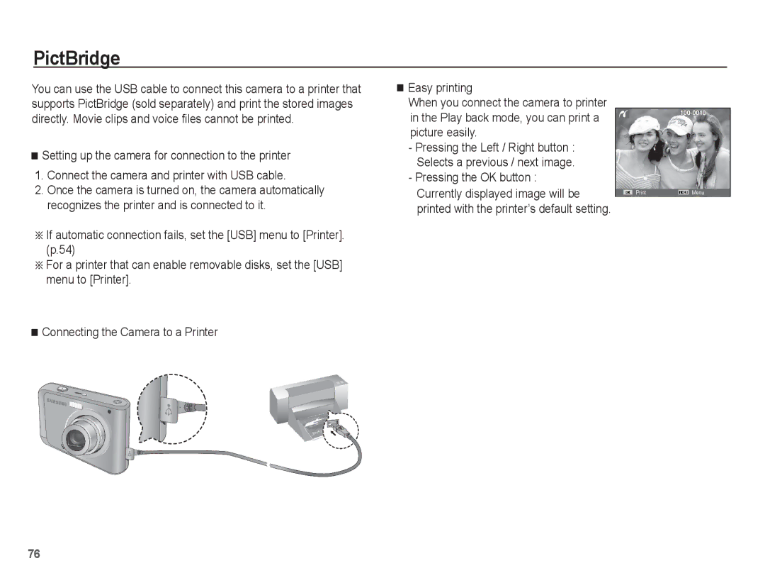 Samsung SL35 manual PictBridge 