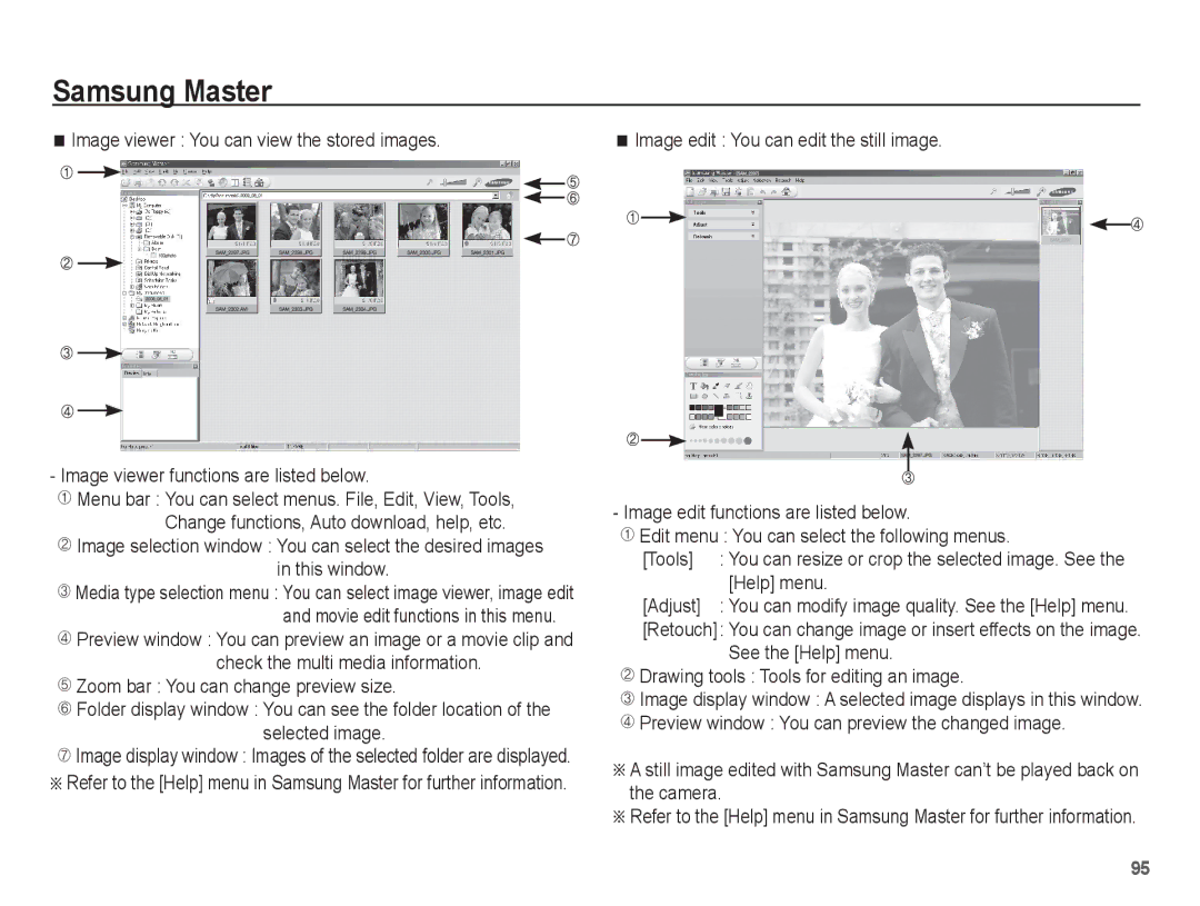 Samsung SL35 manual Help menu, Adjust 