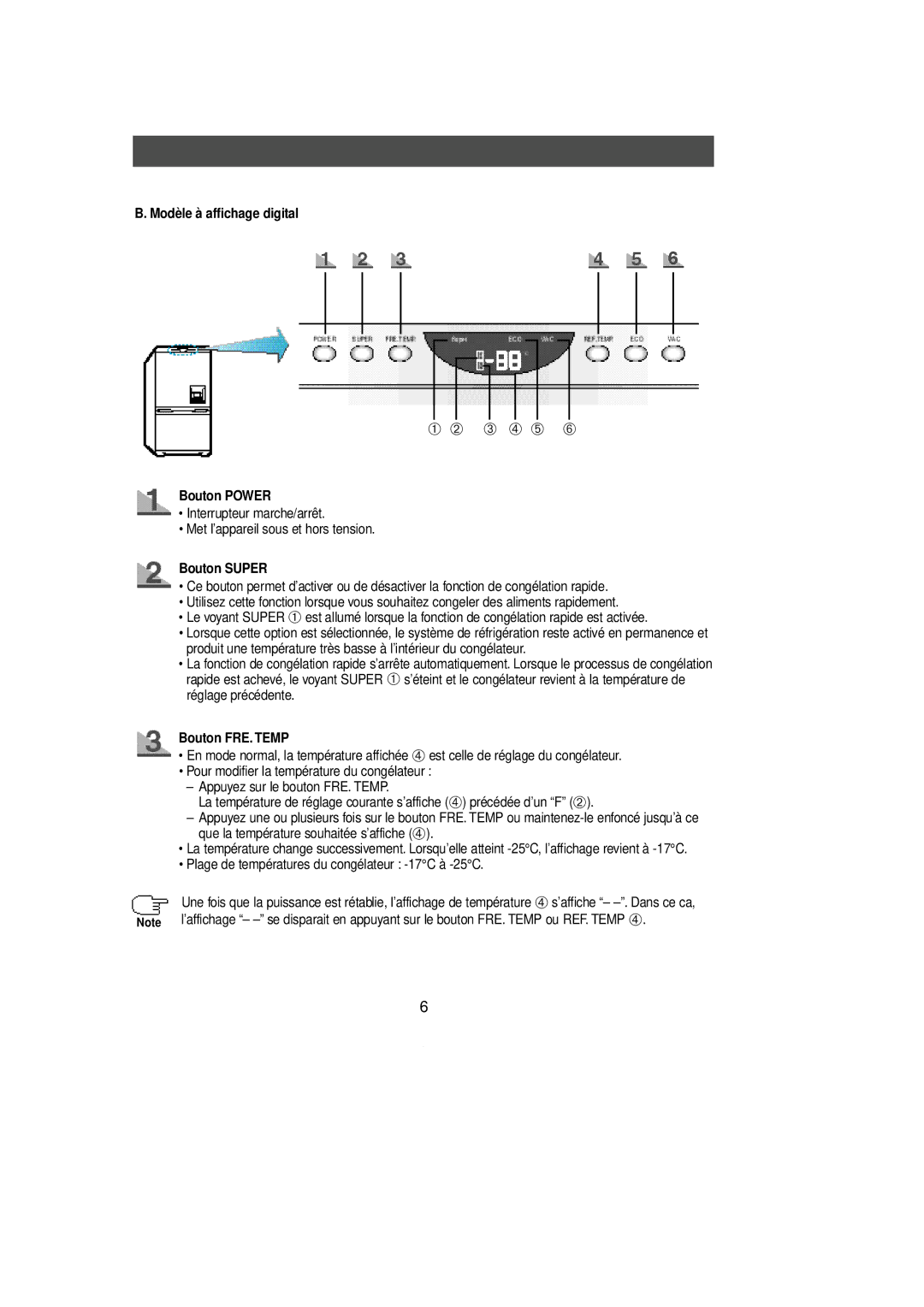 Samsung SL36WJ2/CAF, SL36WJ1/XEF, SL39WJ1/CAF, SL39WJ2/XEF manual Modèle à affic hage digital, Bouton Super, Bouton FRE. Temp 