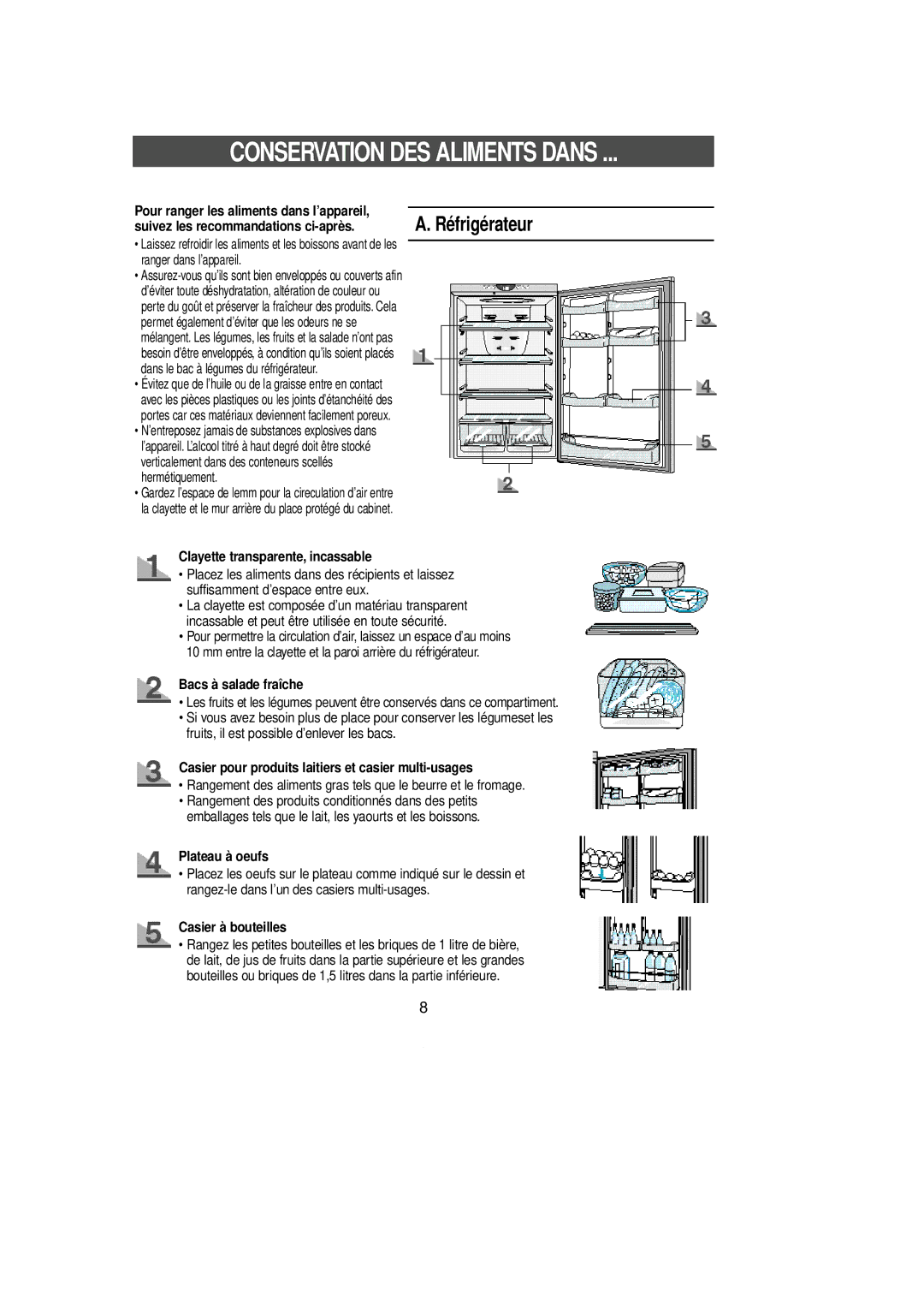 Samsung SL36WJ2/XEF, SL36WJ1/XEF, SL39WJ1/CAF, SL39WJ2/XEF, SL36WJ3/XEF, SL36WJ3/CAF manual Conservation DES Aliments Dans 