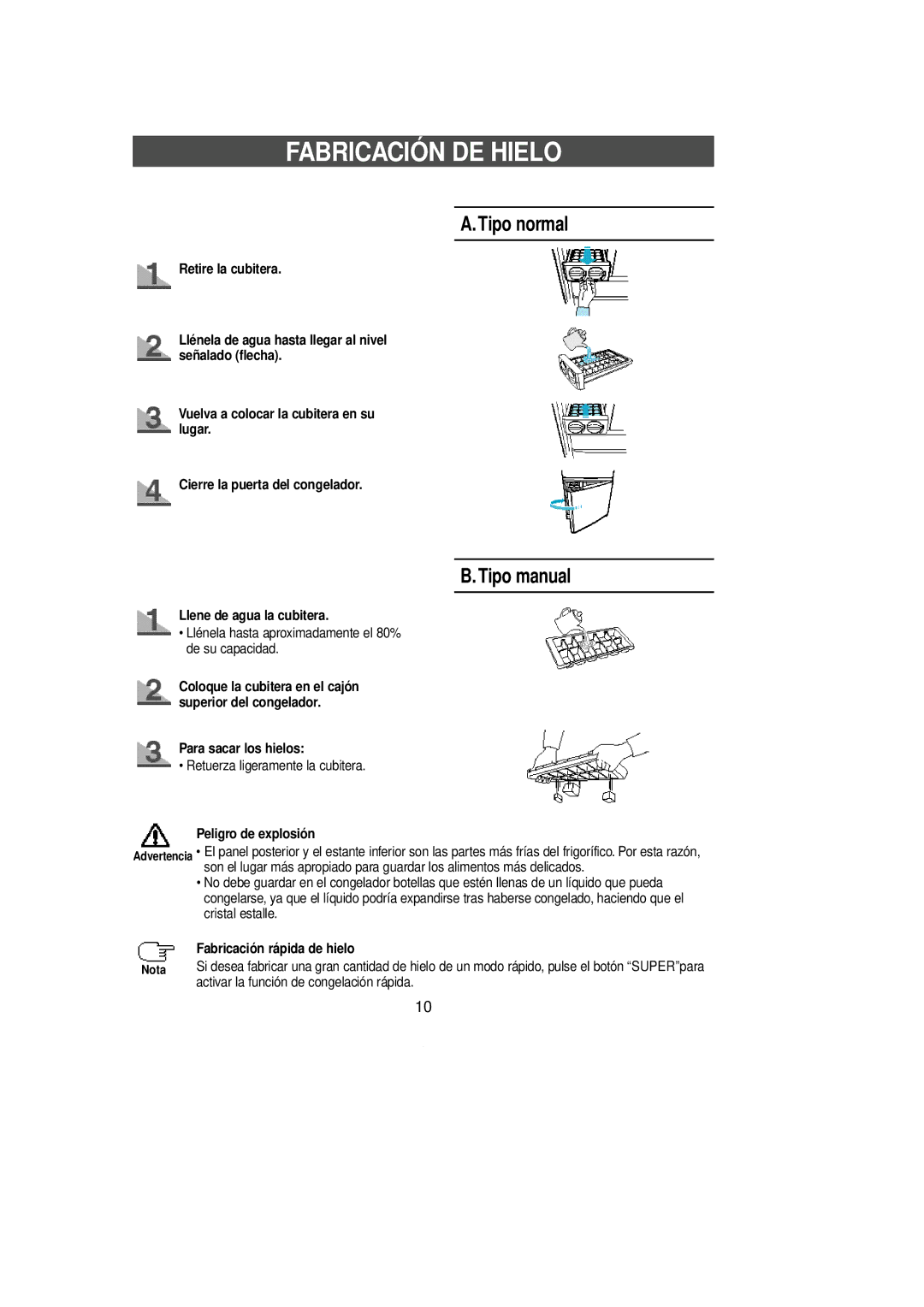 Samsung SL36WJ2/XEU, SL36WJ1/XEU, SL36WJ1/XET, SL39WJ1/XEU, SL39WJ5/XES Fabricación DE Hielo, Tipo normal, Tipo manual 