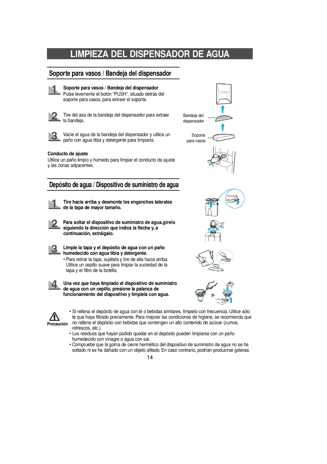 Samsung SL39WJ2/XES, SL36WJ1/XEU Limpieza DEL Dispensador DE Agua, Depósito de agua / Dispositivo de suministro de a gua 