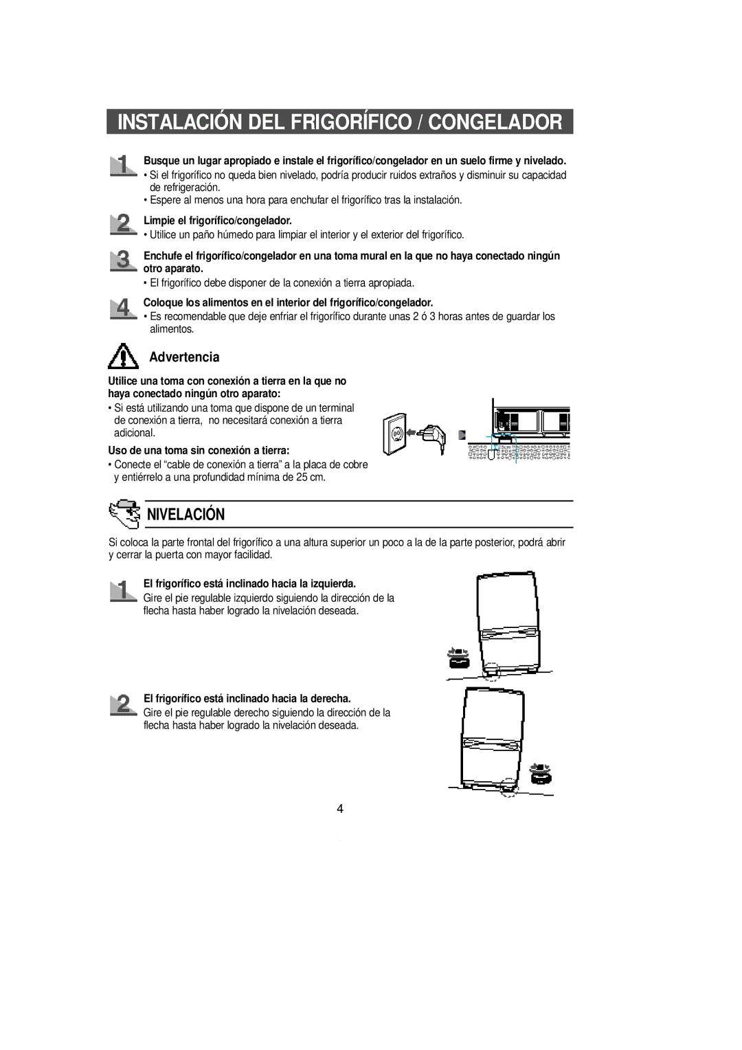 Samsung SL36WJ2/ABW, SL36WJ1/XEU, SL36WJ1/XET manual Limpie el frigorífico/congelador, Uso de una toma sin conexión a tierra 