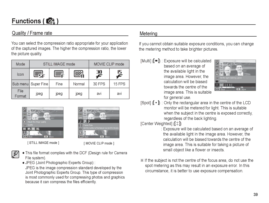 Samsung SL40 manual Calculation will be biased, Towards the centre, Image area. This is suitable, For general use Spot 