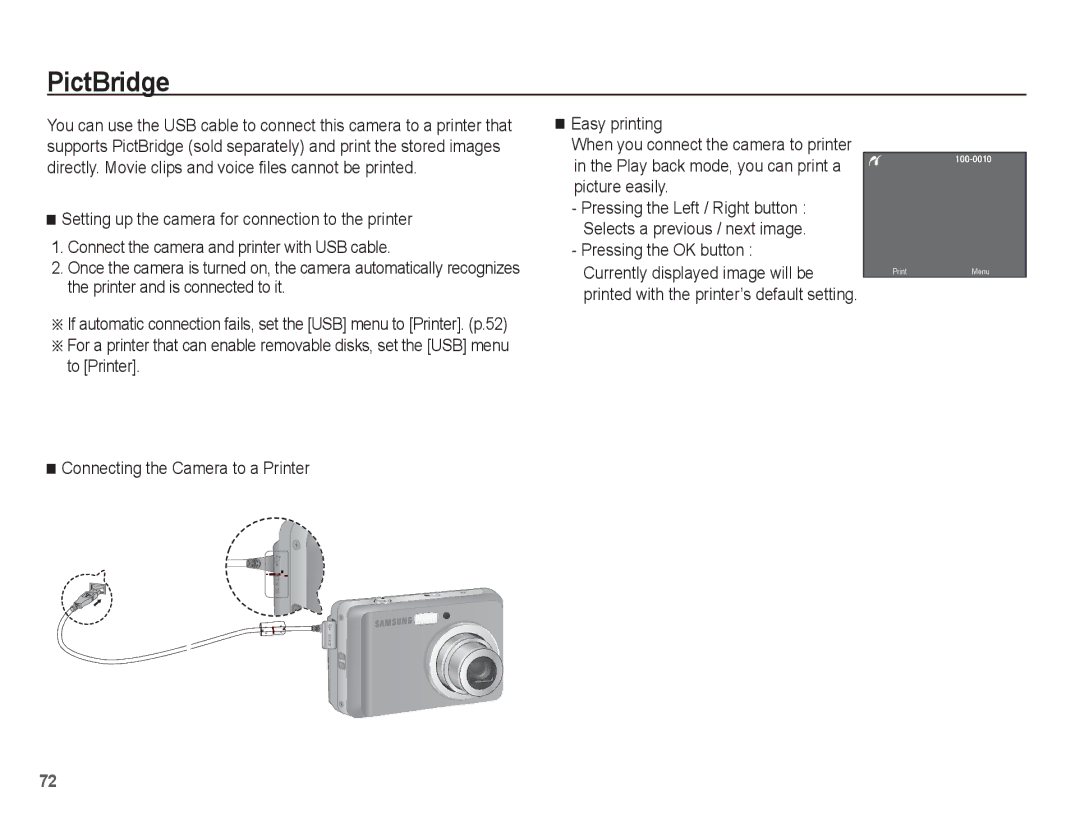 Samsung SL40 manual PictBridge 