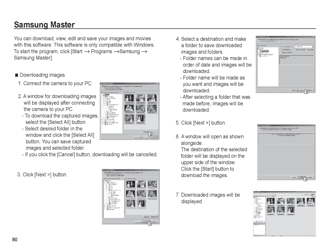 Samsung SL40 manual Samsung Master, Click Next button, Downloaded images will be displayed 