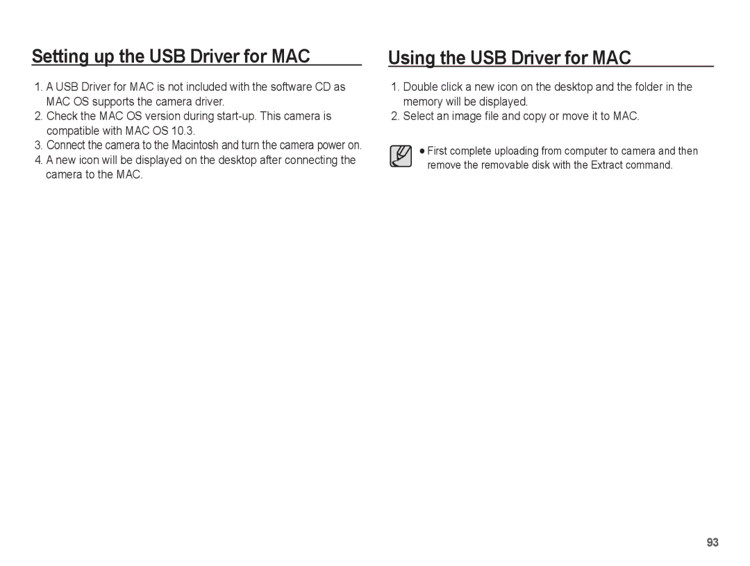 Samsung SL40 manual Setting up the USB Driver for MAC, Using the USB Driver for MAC 