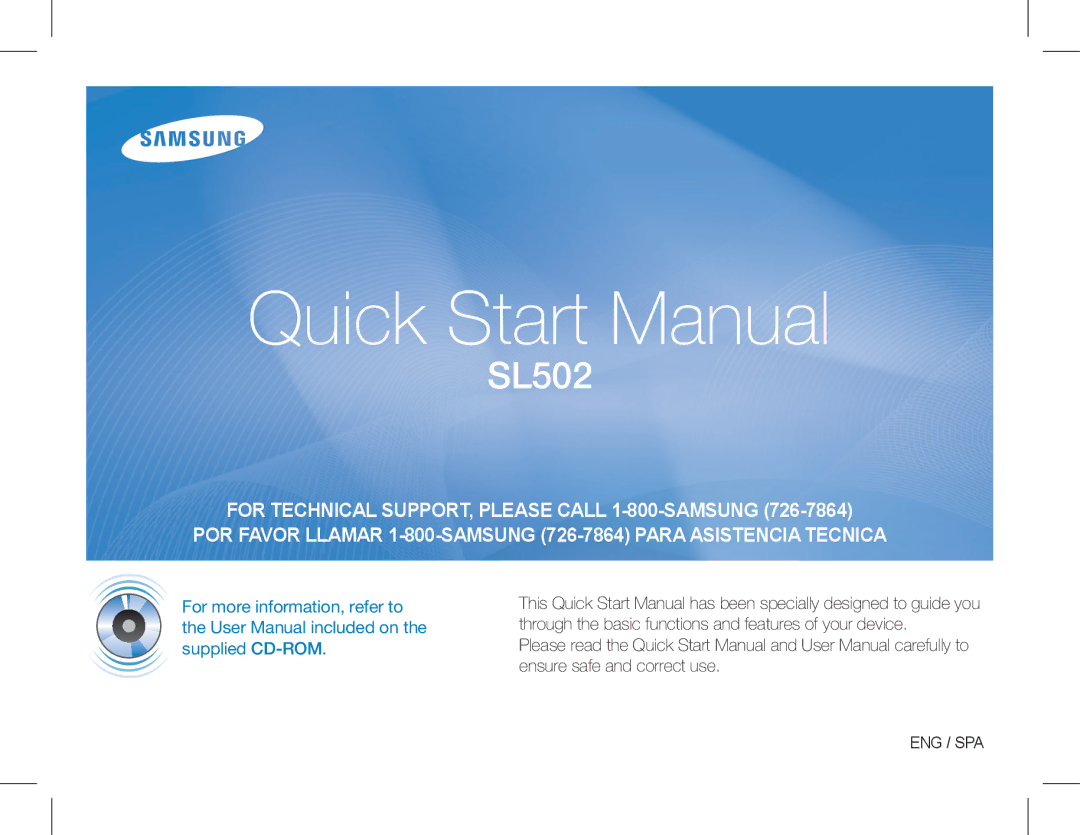 Samsung SL502 quick start manual Quick Start Manual 