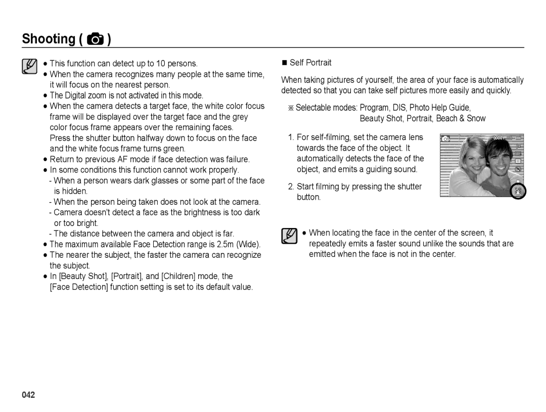 Samsung SL50B user manual Self Portrait, Start filming by pressing the shutter button 