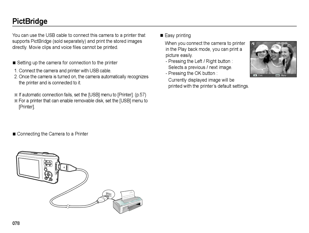 Samsung SL50B user manual PictBridge, Pressing the OK button 