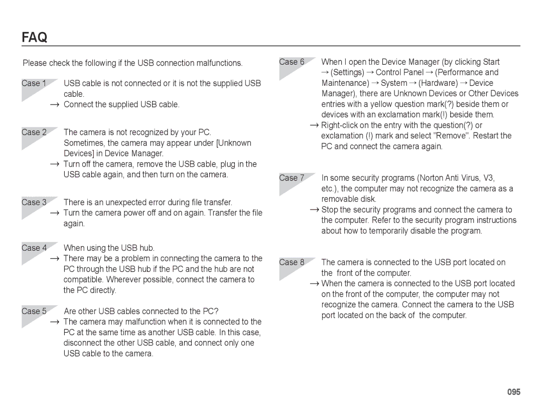 Samsung SL605 user manual Faq 