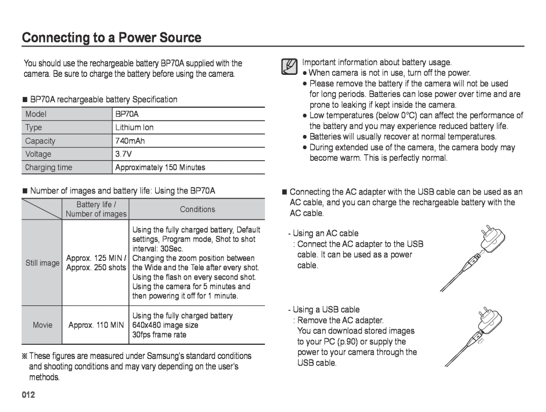 Samsung SL605 user manual Connecting to a Power Source 