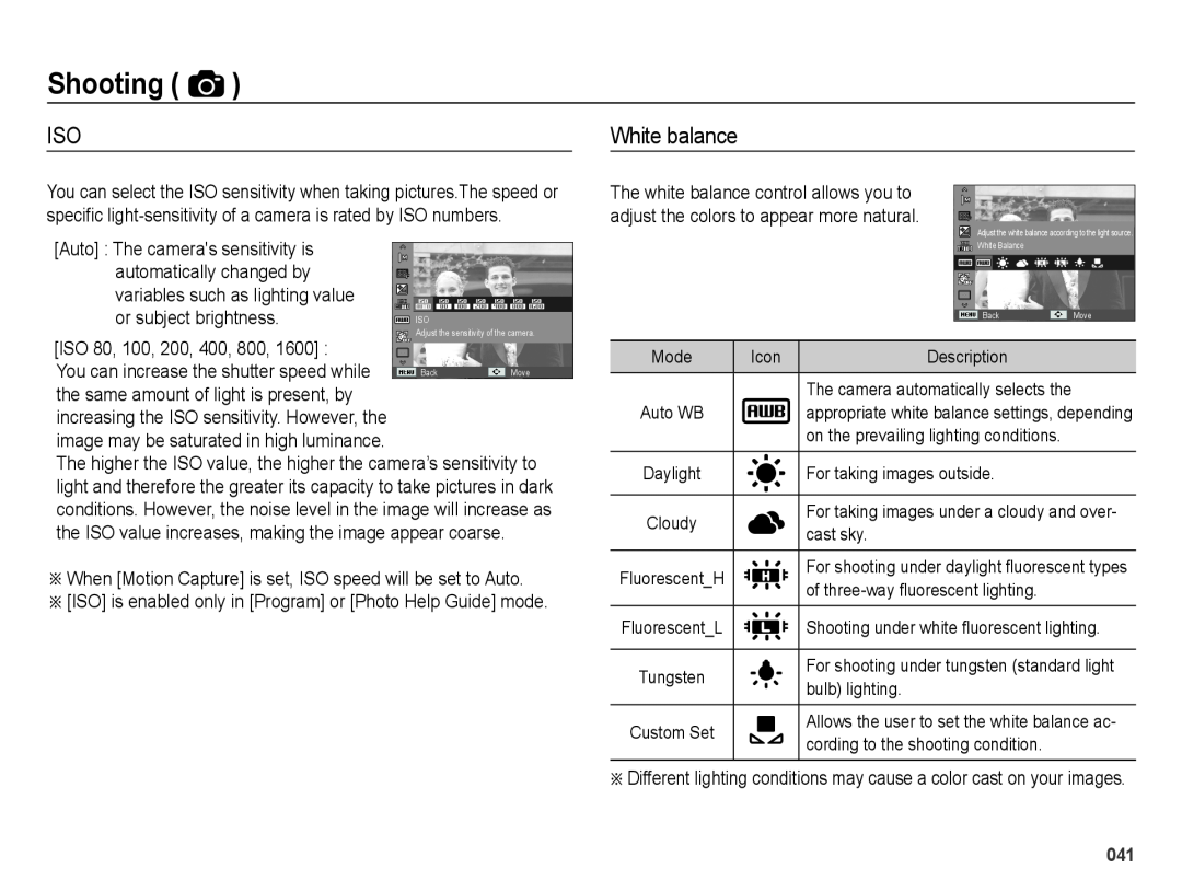 Samsung SL605 user manual Shooting, ISO 80, 100, 200, 400, 800, the same amount of light is present, by 