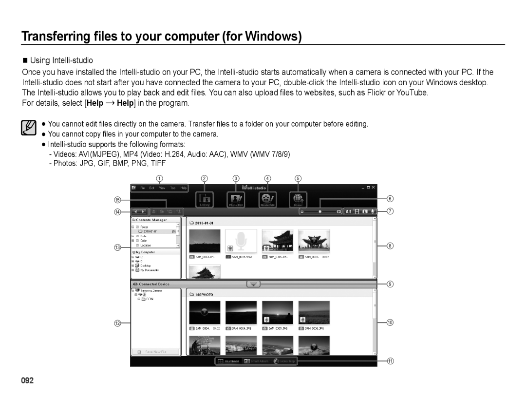 Samsung SL605 user manual Transferring files to your computer for Windows, Ê Using Intelli-studio 