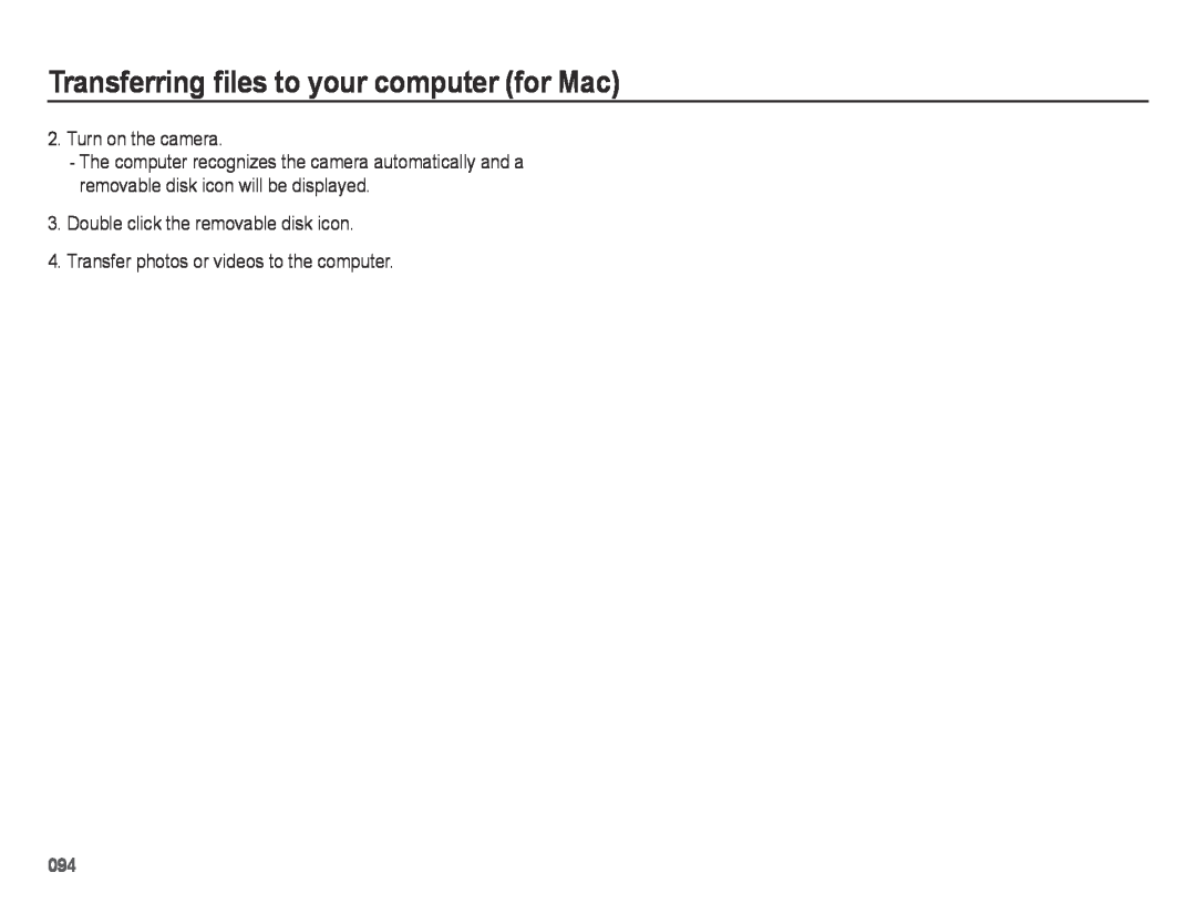 Samsung SL605 user manual Transferring files to your computer for Mac 