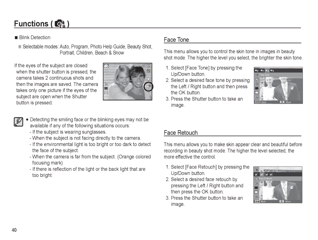 Samsung SL620 manual Face Retouch 