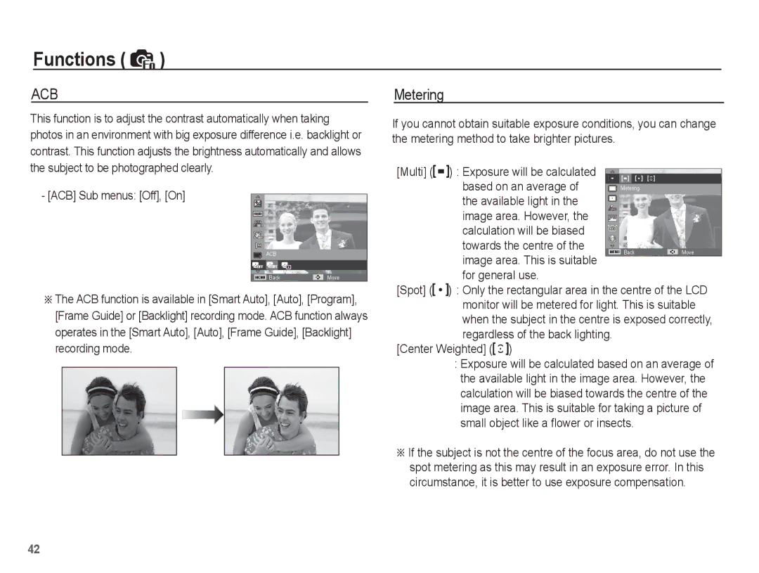 Samsung SL620 manual Metering 