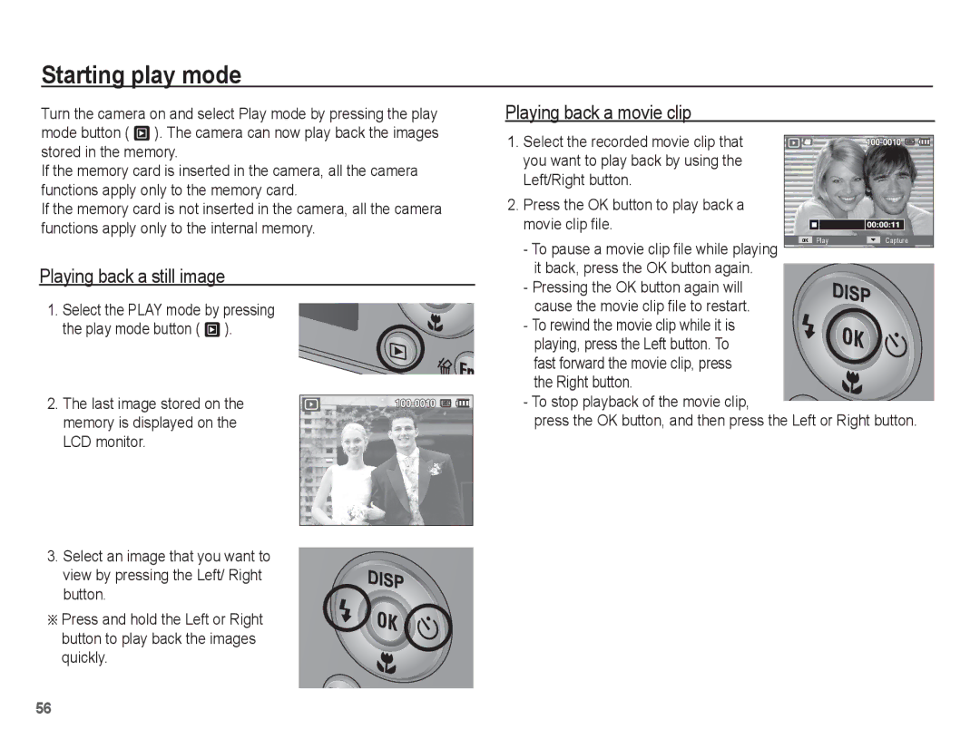 Samsung SL620 manual Starting play mode, Playing back a still image, Playing back a movie clip 