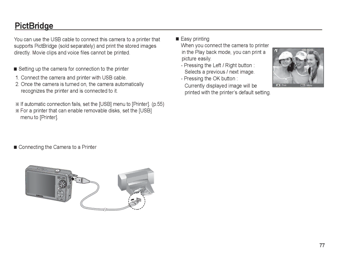 Samsung SL620 manual PictBridge 