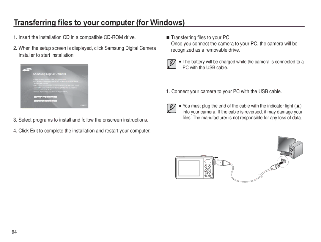 Samsung SL630 manual Connect your camera to your PC with the USB cable 