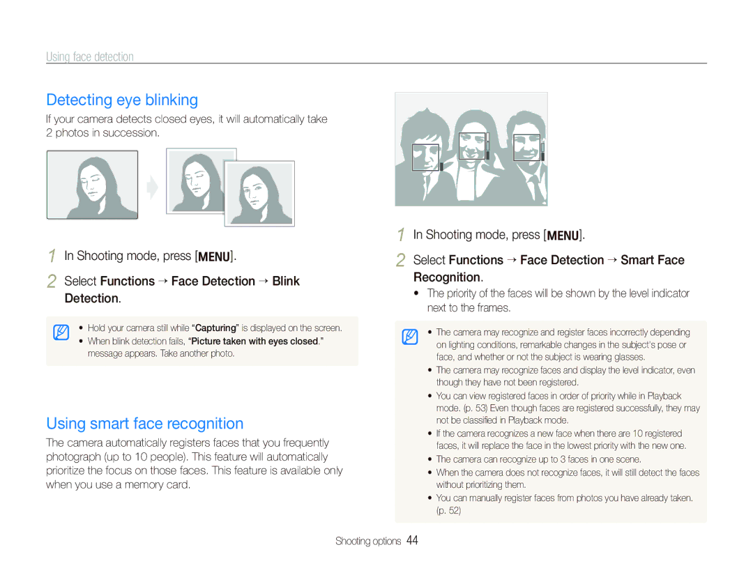 Samsung SL720 user manual Detecting eye blinking, Using smart face recognition 