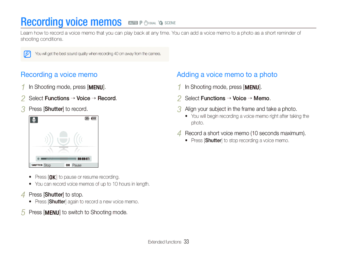 Samsung SL820 user manual Recording voice memos a p d b s, Recording a voice memo, Adding a voice memo to a photo 