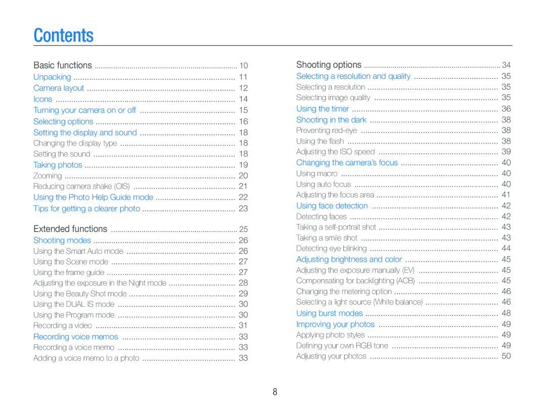 Samsung SL820 user manual Contents 