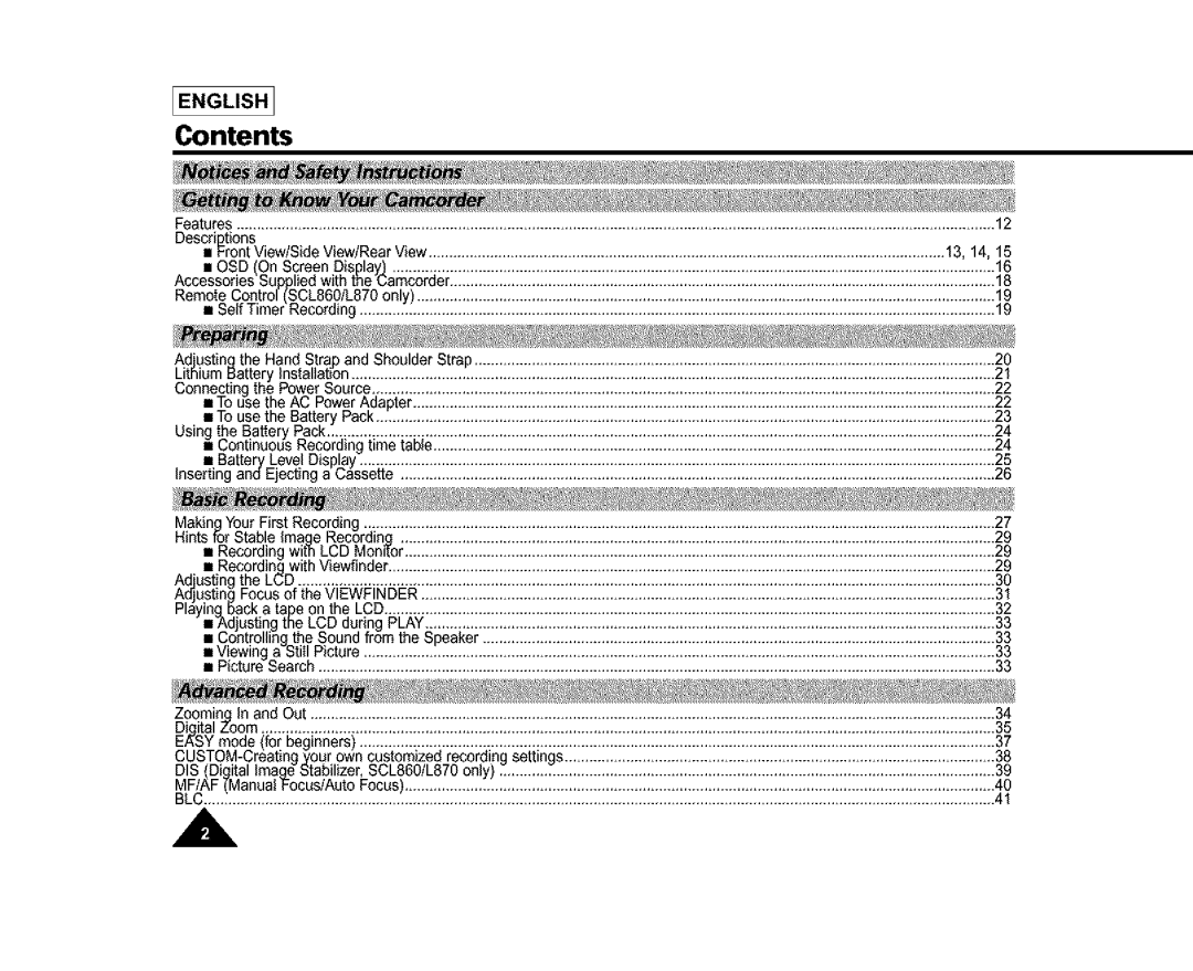 Samsung SC-L810, SL870, SL860 manual Contents 