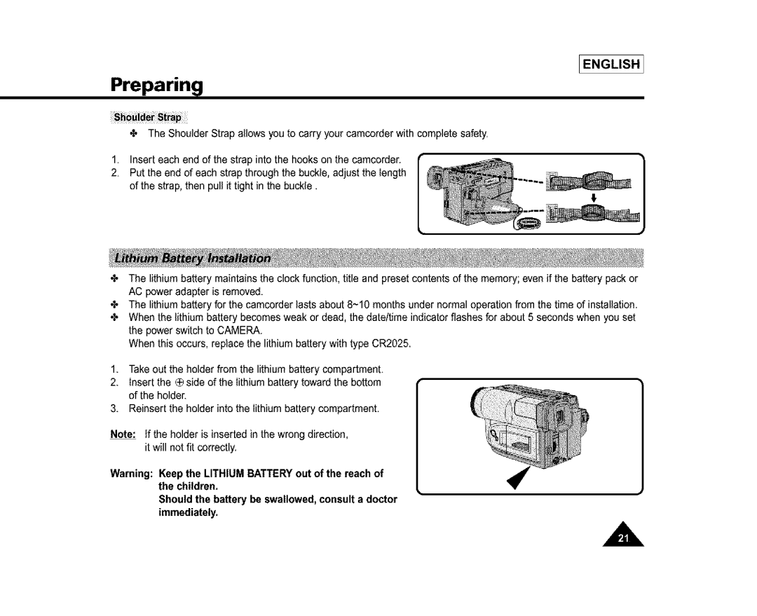 Samsung SL870, SL860, SC-L810 manual Preparing 