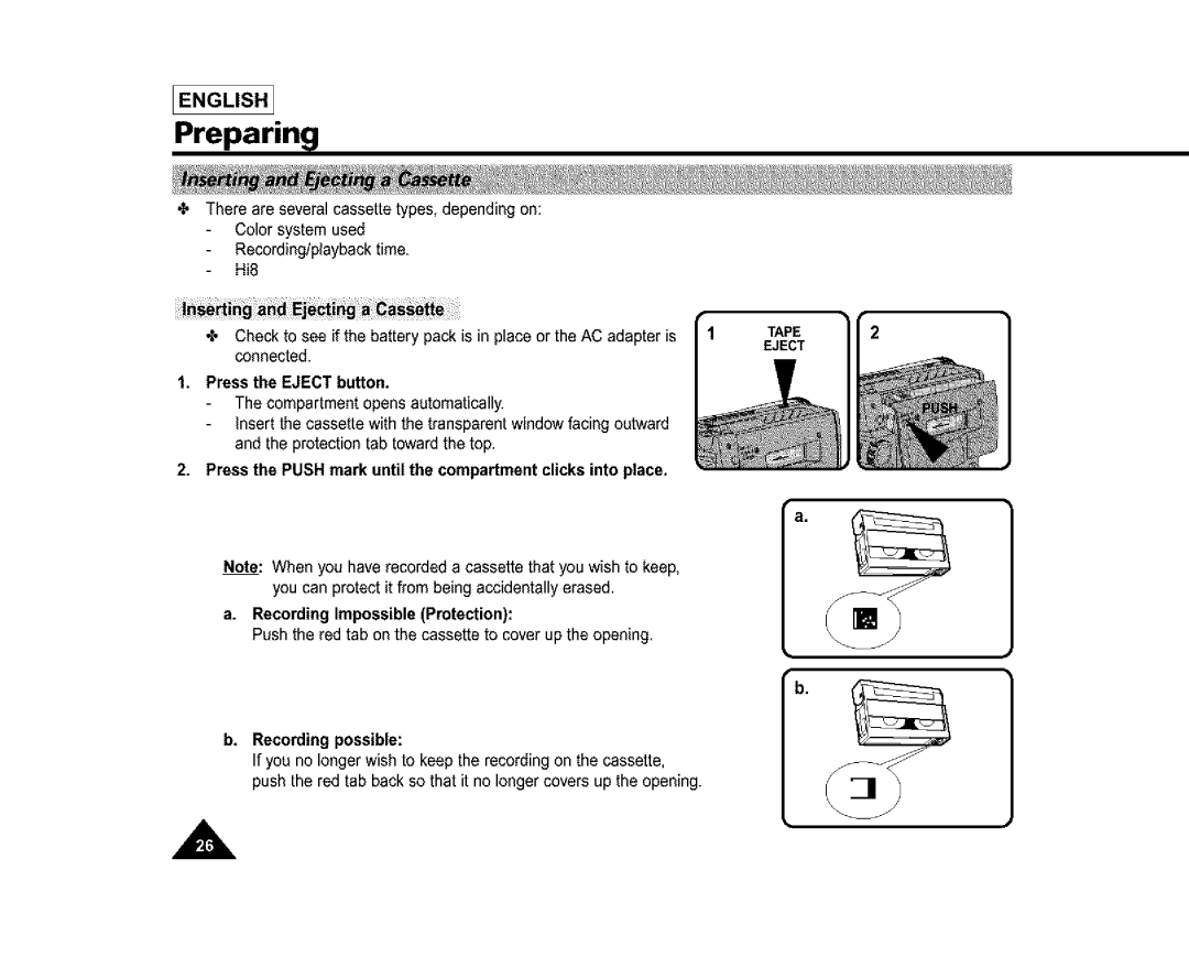 Samsung SC-L810, SL870, SL860 manual Press the Push mark until the compartmentclicks into place 