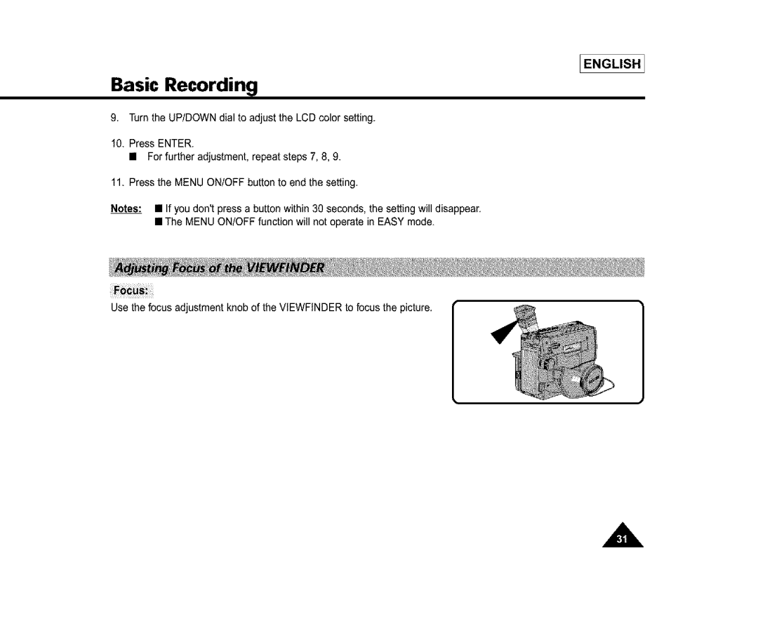 Samsung SL860, SL870, SC-L810 manual Menu ON/OFFfunction will not operate in Easy mode 