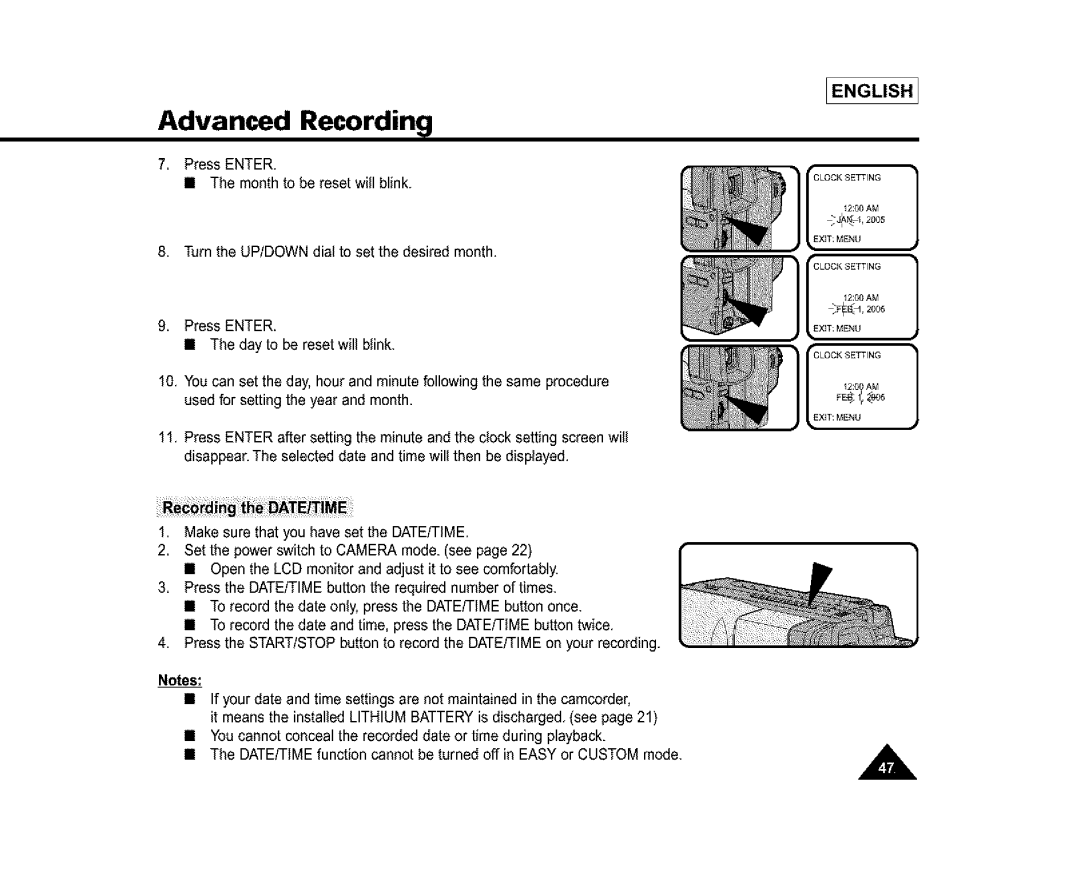 Samsung SC-L810, SL870, SL860 manual Advanced Recording 