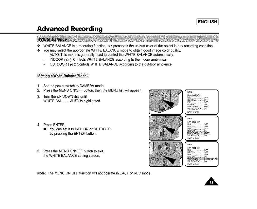 Samsung SC-L810, SL870, SL860 manual Menu LCD Adjust 