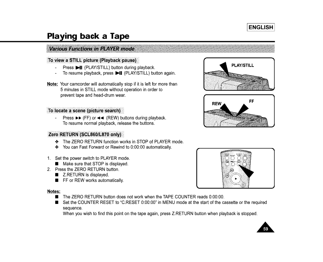 Samsung SC-L810, SL870, SL860 manual Playing back a Tape 