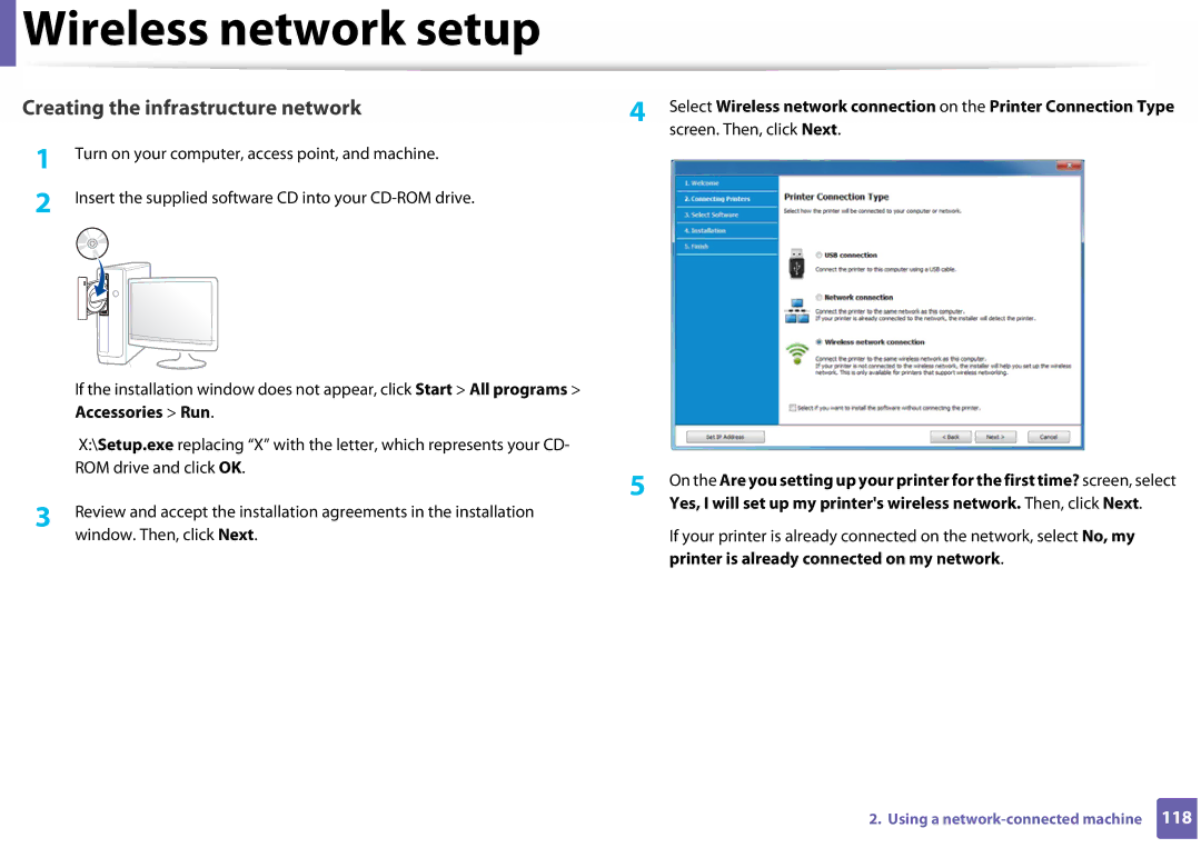 Samsung SLC410WXAC, SLC410WXAA manual Creating the infrastructure network 