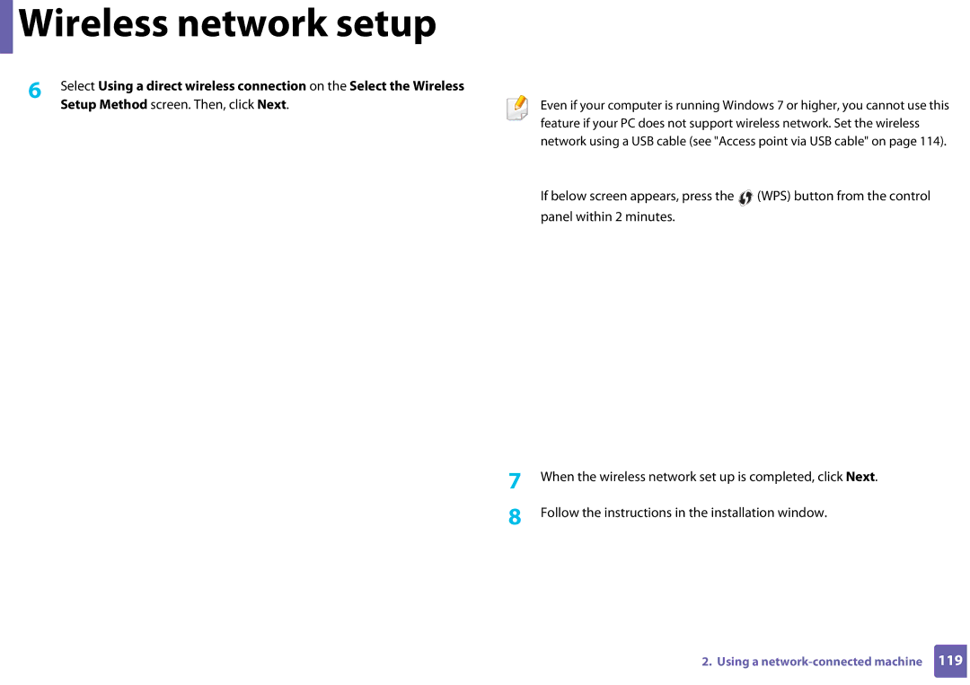 Samsung SLC410WXAA, SLC410WXAC manual Wireless network setup 