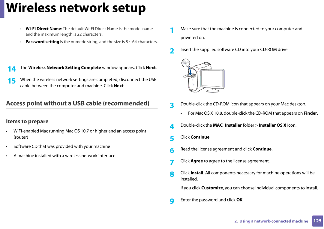 Samsung SLC410WXAA, SLC410WXAC manual Access point without a USB cable recommended 