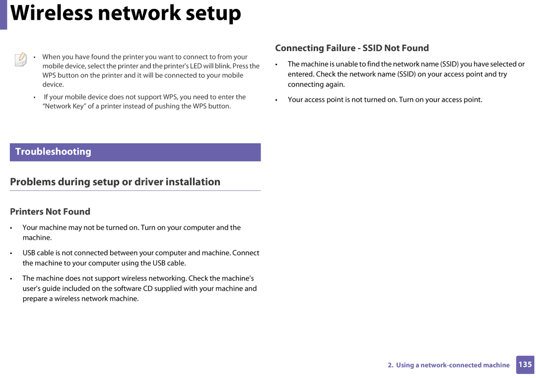 Samsung SLC410WXAA, SLC410WXAC manual Problems during setup or driver installation, Troubleshooting 