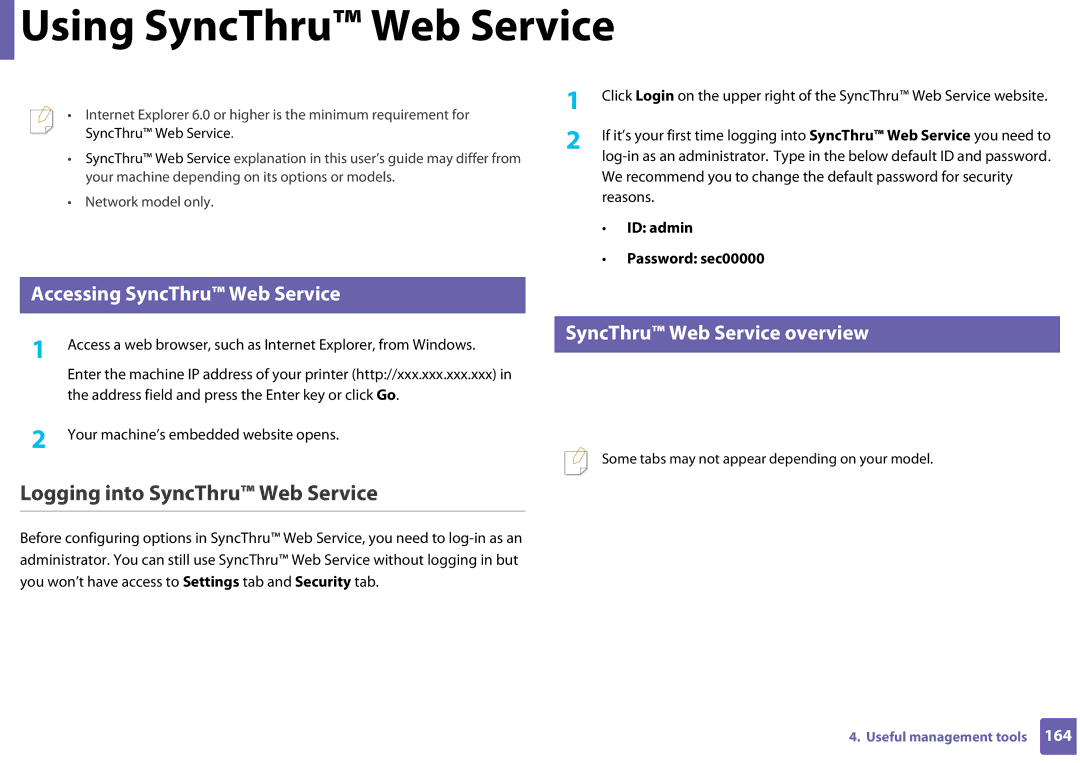 Samsung SLC410WXAC manual Using SyncThru Web Service, Logging into SyncThru Web Service, Accessing SyncThru Web Service 