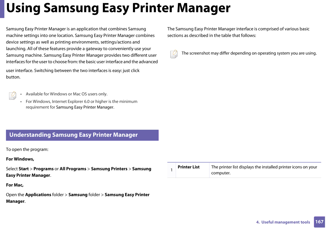 Samsung SLC410WXAA Using Samsung Easy Printer Manager, Understanding Samsung Easy Printer Manager, To open the program 