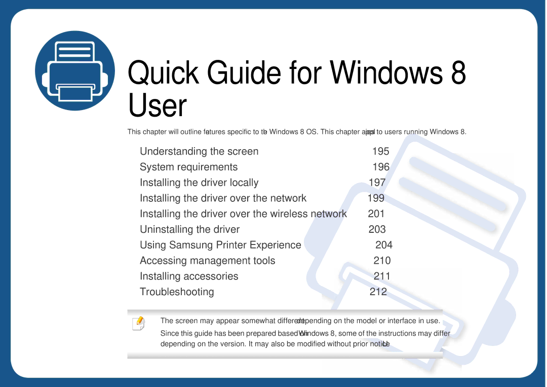 Samsung SLC410WXAC, SLC410WXAA manual Quick Guide for Windows 8 User 