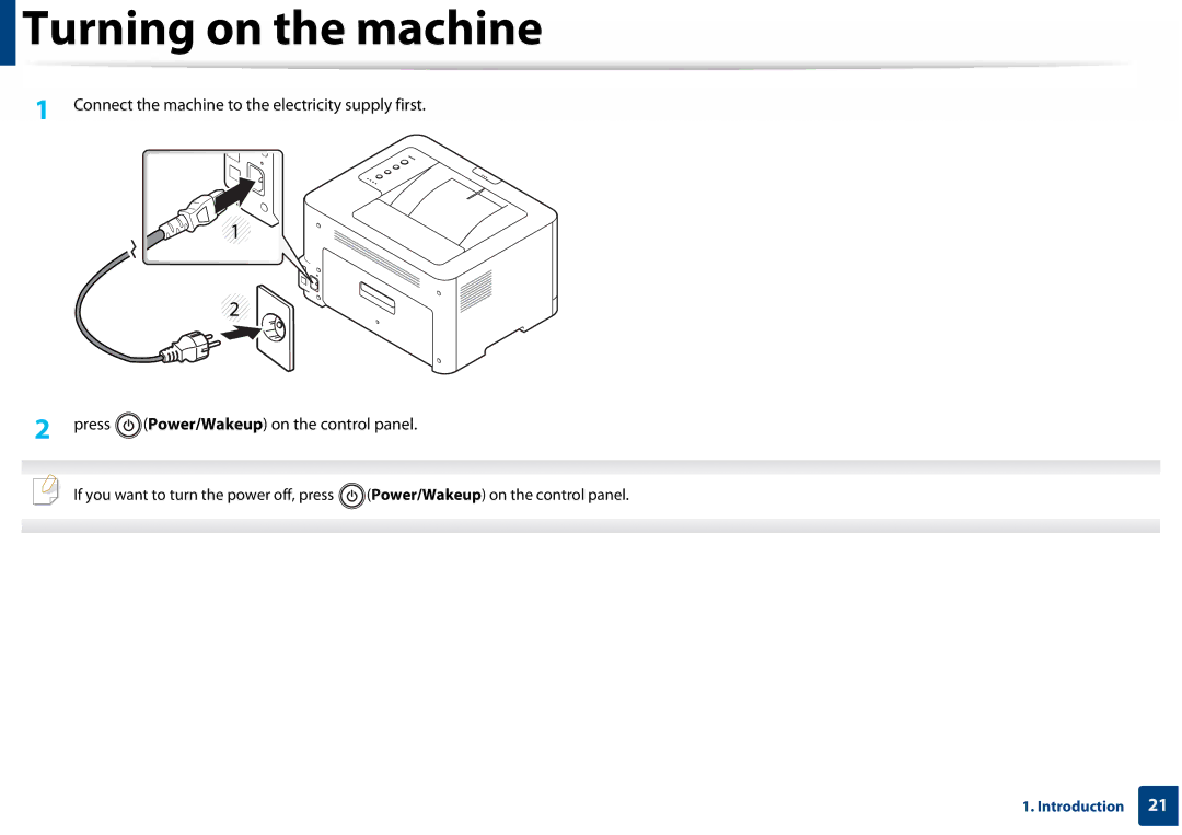 Samsung SLC410WXAA, SLC410WXAC manual Turning on the machine 