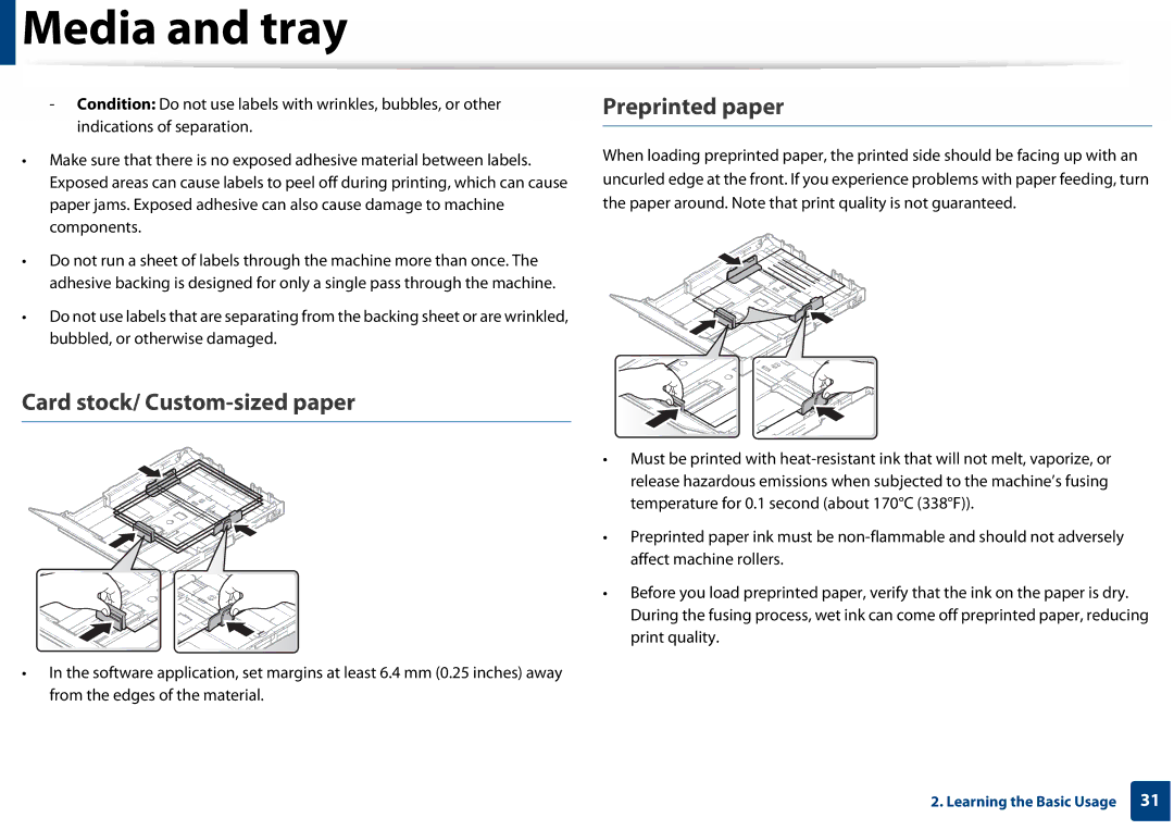 Samsung SLC410WXAA, SLC410WXAC manual Card stock/ Custom-sized paper, Preprinted paper 