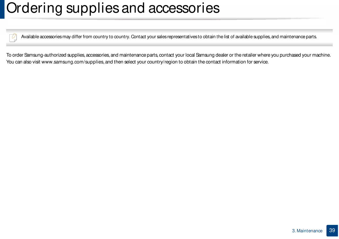 Samsung SLC410WXAA, SLC410WXAC manual Ordering supplies and accessories 