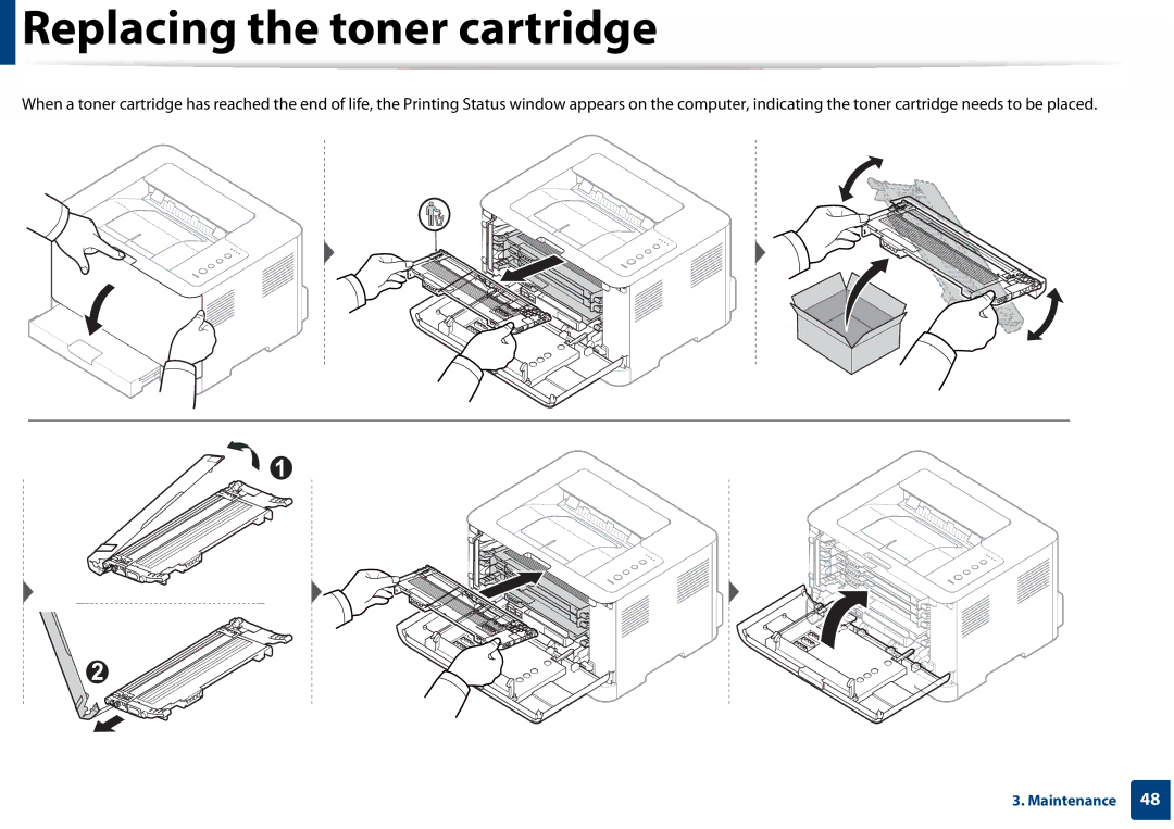 Samsung SLC410WXAC, SLC410WXAA manual Replacing the toner cartridge 