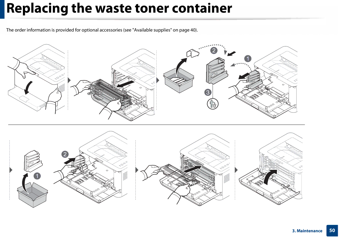 Samsung SLC410WXAC, SLC410WXAA manual Replacing the waste toner container 